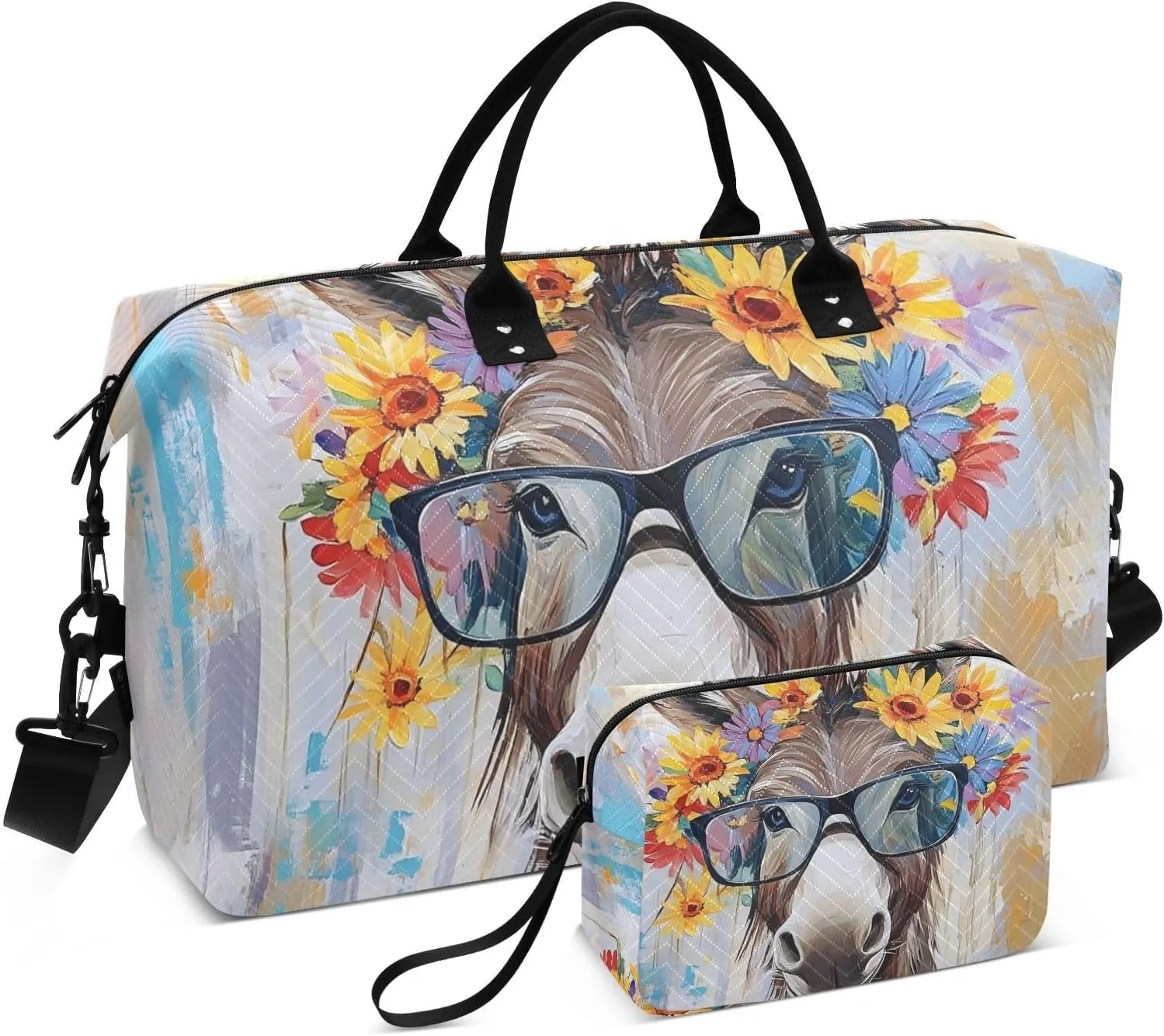 Duffle Bag Donkey Garland Funny for Travel, Gym Bag with Multiple Interior Pockets for Men Women Overnight Purse Included 20.5 x 1.9 x 13.8 In