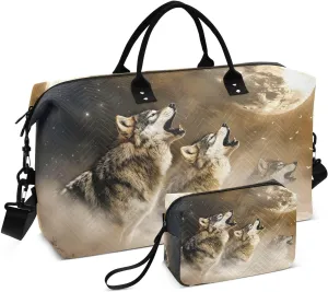 Duffle Bag Wolf Roar Moon for Travel, Gym Bag with Multiple Interior Pockets for Men Women Overnight Purse Included 20.5 x 1.9 x 13.8 In