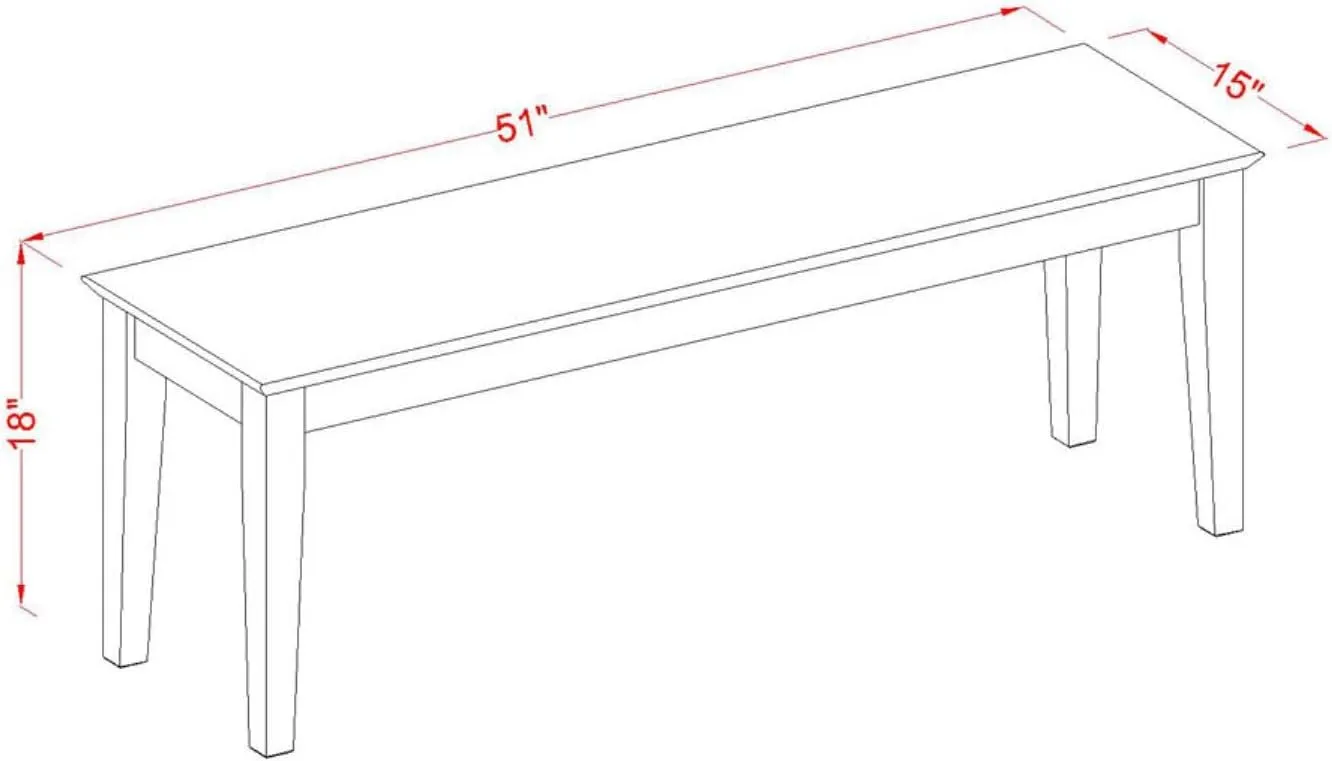 East West Furniture Capri Dining Table Bench with Solid Wood Seat, 51x15x18 Inch, Linen White