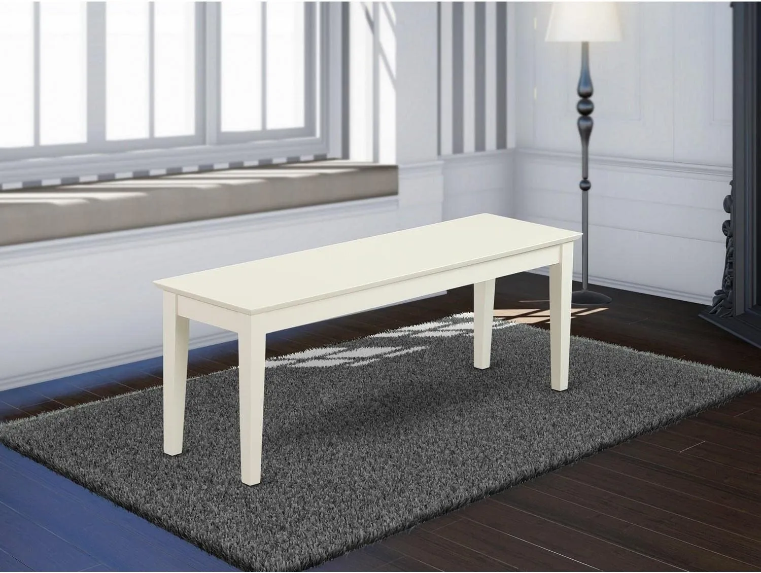 East West Furniture Capri Dining Table Bench with Solid Wood Seat, 51x15x18 Inch, Linen White