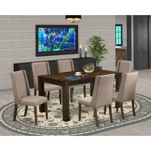 East West Furniture CNFL7-77-16 7 Piece Kitchen Table Set Consist of a Rectangle Rustic Wood Dining Table and 6 Dark Khaki Linen Fabric Parson Dining Chairs, 36x60 Inch, Jacobean