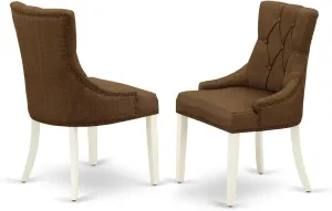East West Furniture FRP2T18 Friona Parsons Dining Chairs - Button Tufted Nailhead Trim Brown Linen Linen Fabric Upholstered Chairs, Set of 2, Linen White