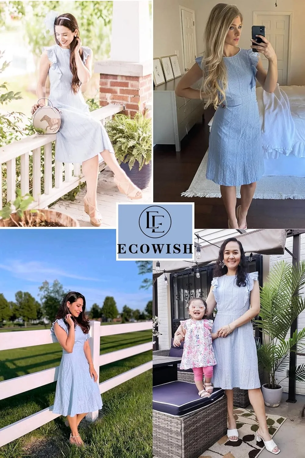 ECOWISH Women's Summer Dresses 2025 Elegant Lady Wedding Guest Cocktail Ruffle Cap Sleeves A-Line Office Midi Dress