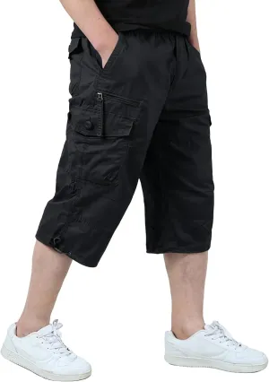 EKLENTSON Men's Cargo Shorts Casual Twill Elastic 3/4 Capri Pants Below Knee Long Shorts with 7 Pockets