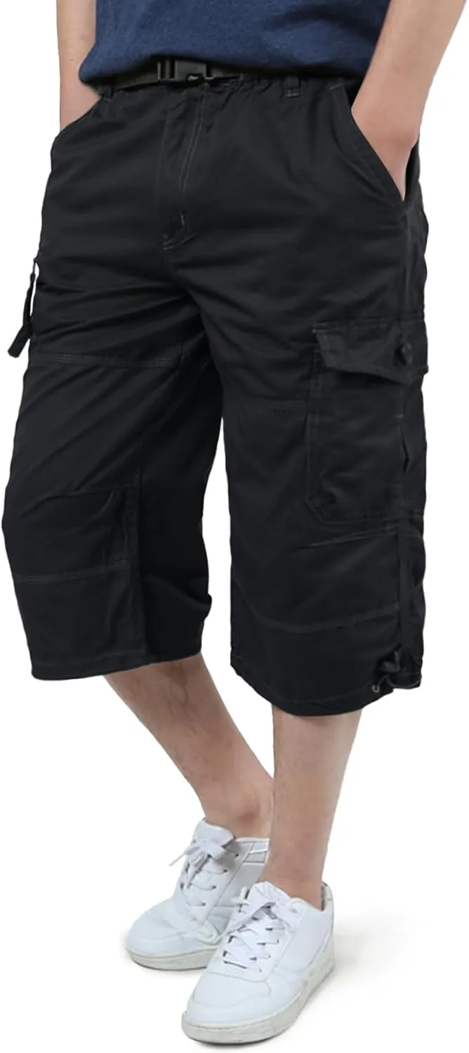 EKLENTSON Men's Cargo Shorts Casual Twill Elastic 3/4 Capri Pants Below Knee Long Shorts with 7 Pockets