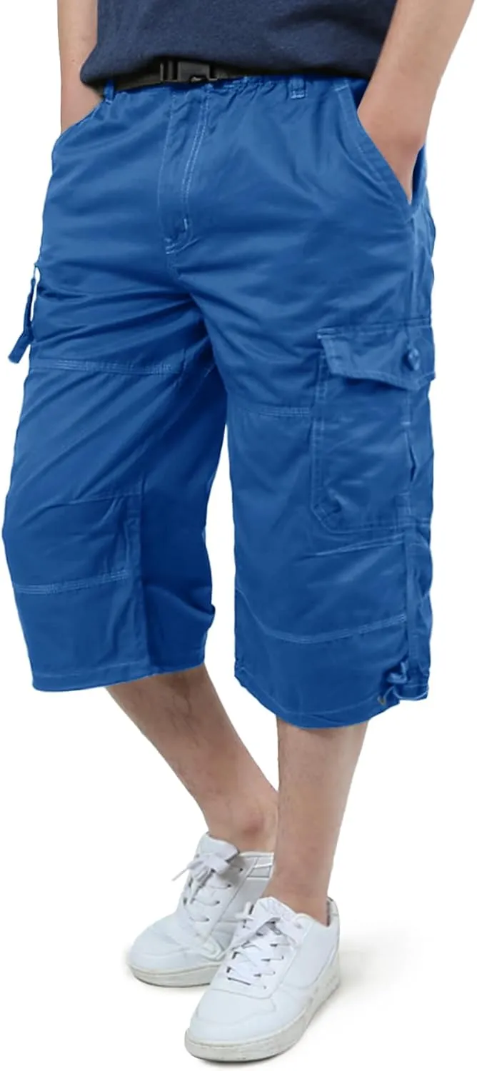 EKLENTSON Men's Cargo Shorts Casual Twill Elastic 3/4 Capri Pants Below Knee Long Shorts with 7 Pockets