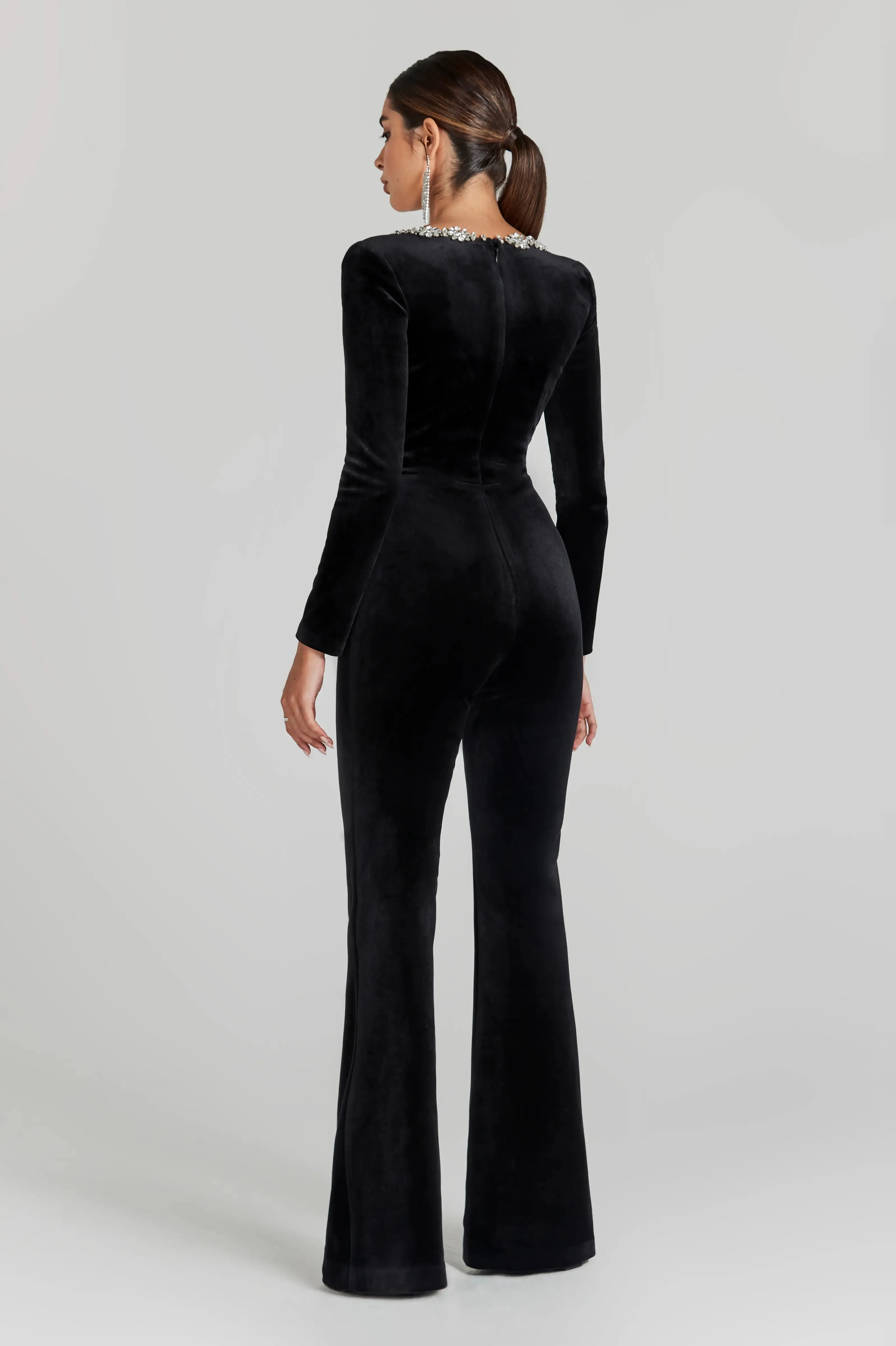 Elegant Black Jumpsuit with Embellished Square Neckline