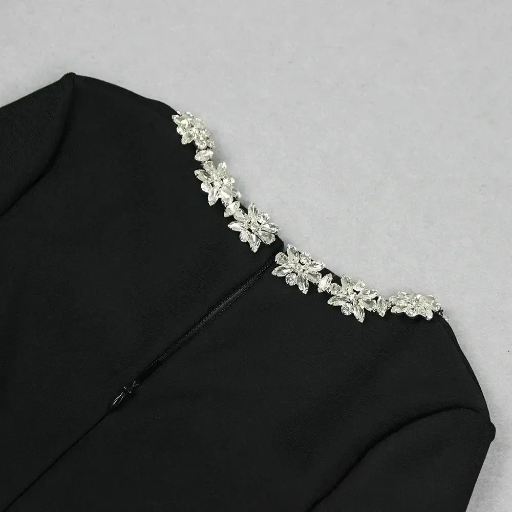 Elegant Black Jumpsuit with Embellished Square Neckline