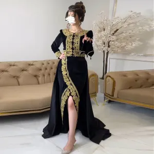 Elegant Black Velvet 2 Pieces Evening Dress with Gold Beaded SS241