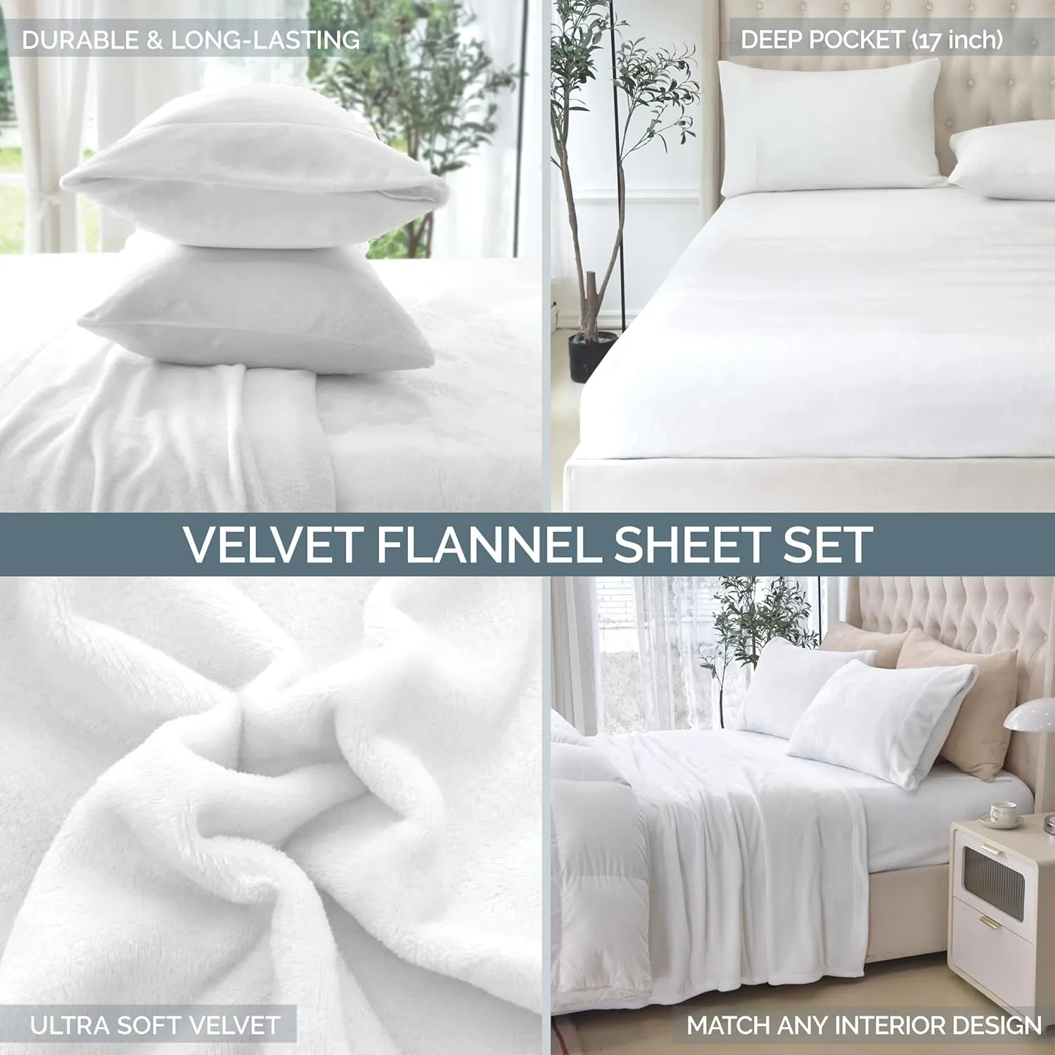 Elegant Comfort Luxuriously Soft 4-Piece Velvet Plush Flannel Sheet Set - Premium Quality - Cozy Warm, Anti-Static, Non Pilling Fuzzy Velvet Flannel Fleece Deep Pocket Sheet Set - King, Buffalo Blue