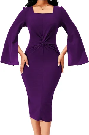 Elegant Dresses for Women Sexy Church Long Ruffles Sleeve Business Pencil Vintage Peplum Dress Wear to Work