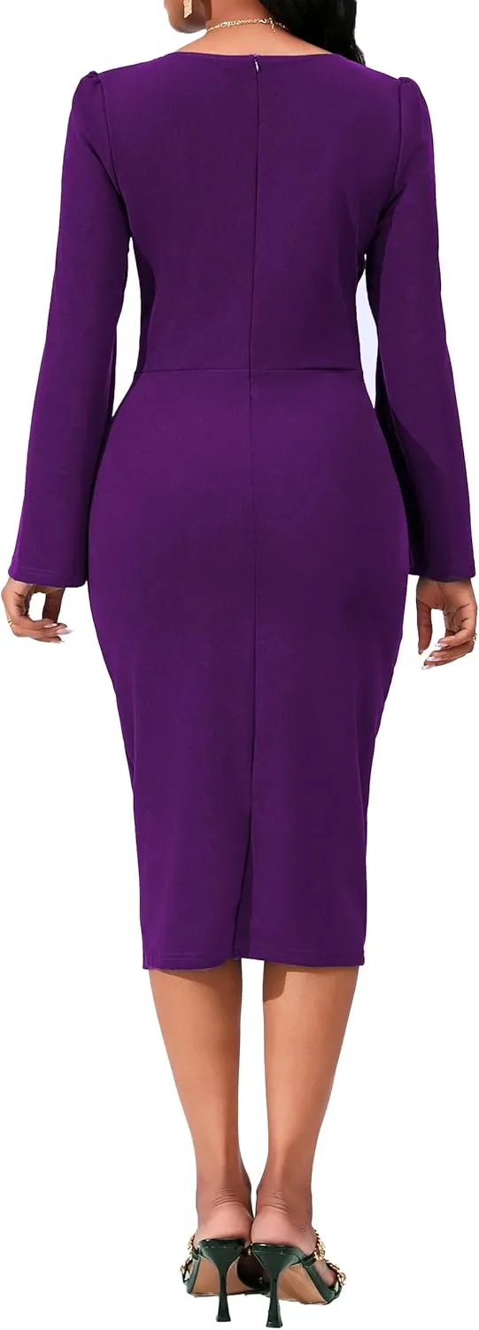 Elegant Dresses for Women Sexy Church Long Ruffles Sleeve Business Pencil Vintage Peplum Dress Wear to Work