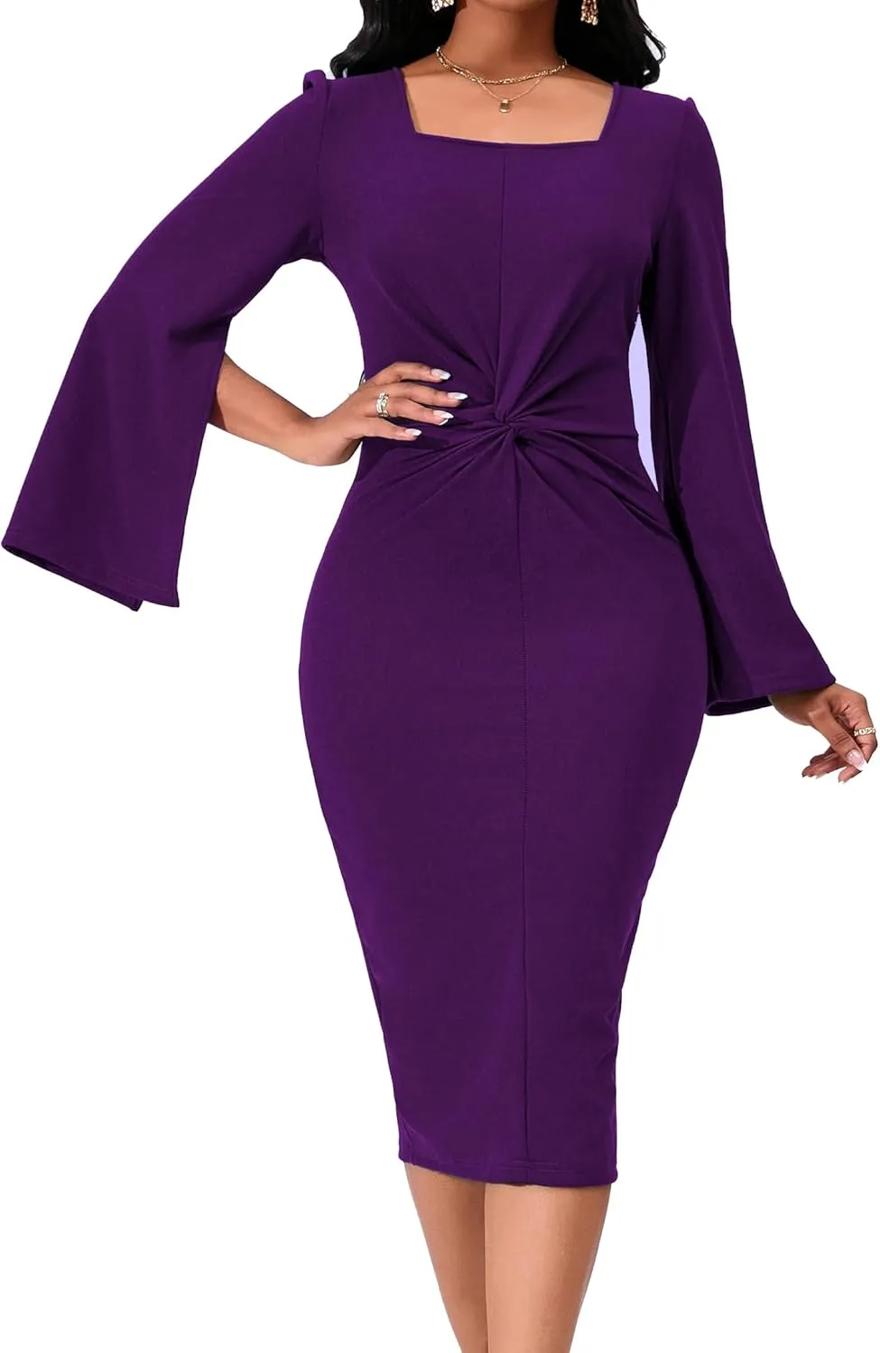 Elegant Dresses for Women Sexy Church Long Ruffles Sleeve Business Pencil Vintage Peplum Dress Wear to Work