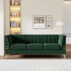 Elegant Green Velvet Sofa for Cozy Living Spaces, Comfortable Mid-Century Chesterfield Design, Your Home