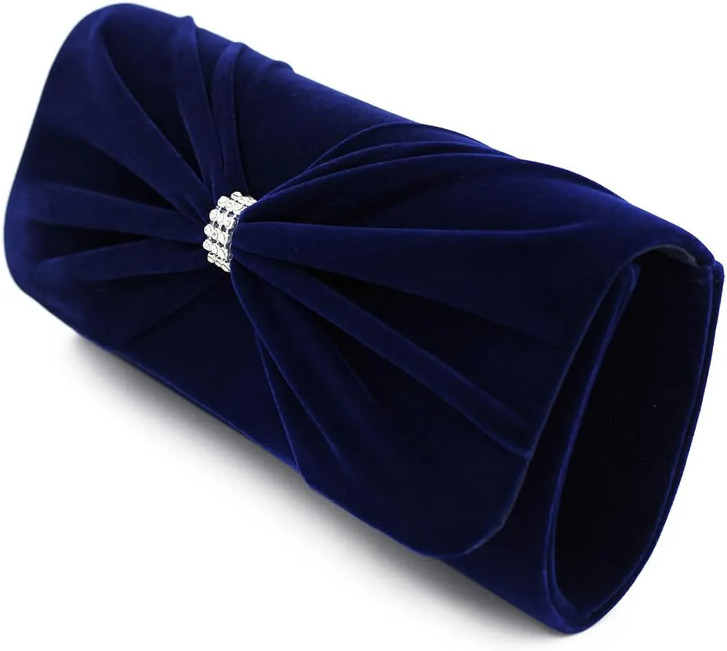 Elegant Rhinestone Bow Front Velvet Clutch Evening Bag Handbag
