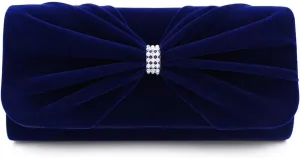 Elegant Rhinestone Bow Front Velvet Clutch Evening Bag Handbag