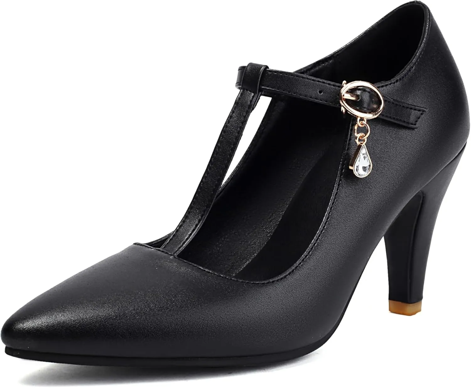 Elegant Women Block Heel T-Strap Pumps Pointed Toe