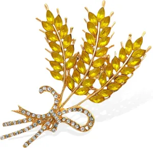 Elegant Yellow Wheat Sheaf Brooch Pin Exquisite Sparkling Rhinestone for Women Floral Scarf Shawl Hat Bag Dress Accessories Gift
