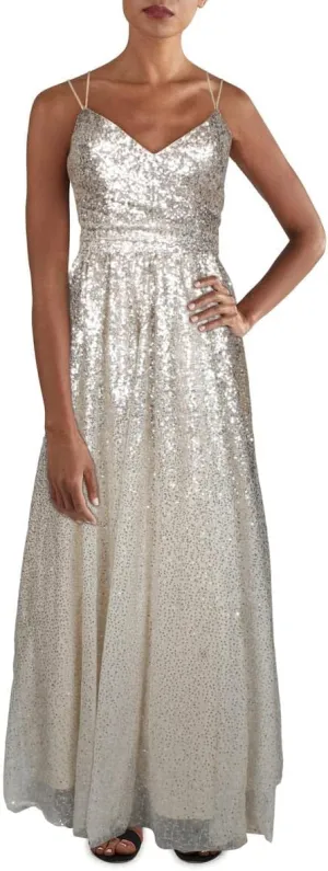 Eliza J Womens Sequined V-Neck Evening Dress Beige 8