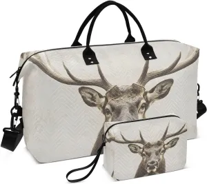 Elk Portrait Brown Travel Duffel Bag, Gym Bags with Multiple Interior Pockets for Men Women Toiletry Purse Included 20.5”x 1.9” x 13.8”