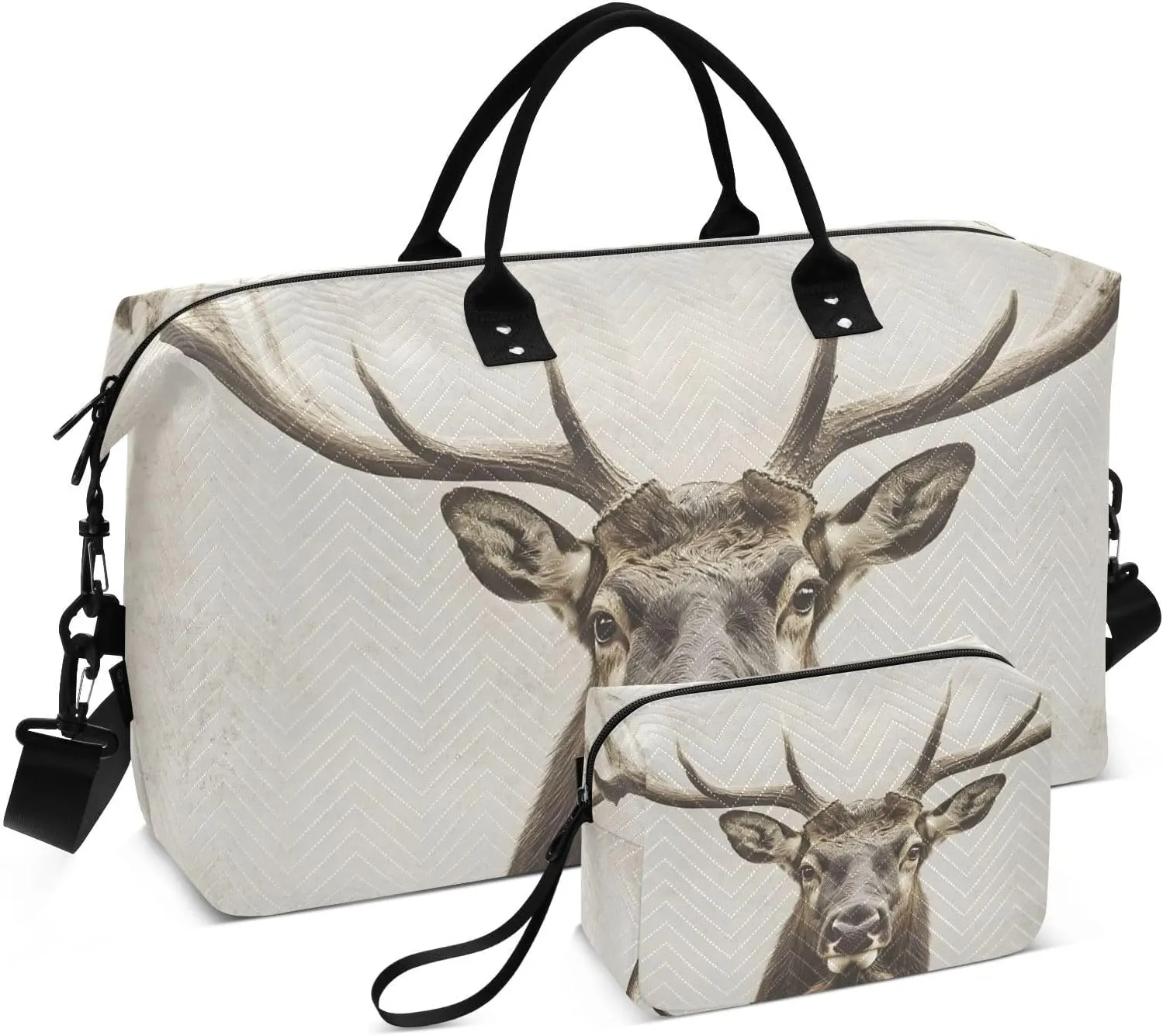 Elk Portrait Brown Travel Duffel Bag, Gym Bags with Multiple Interior Pockets for Men Women Toiletry Purse Included 20.5”x 1.9” x 13.8”