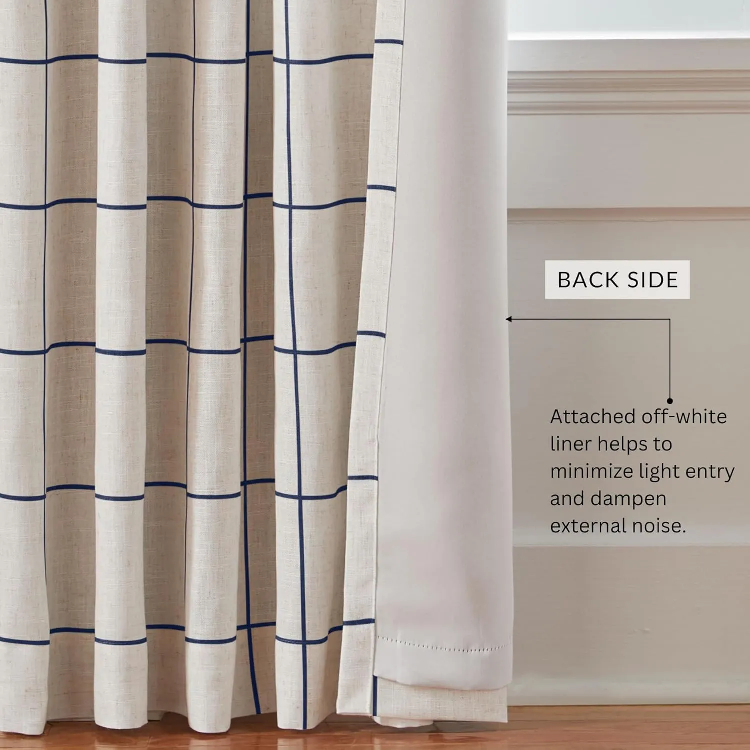 Elrene Home Fashions Brighton Windowpane Plaid Blackout Window Curtain, Living Room and Bedroom Drape with Back Tab and Rod Pocket Tabs, 52"x108", Indigo, 1 Panel