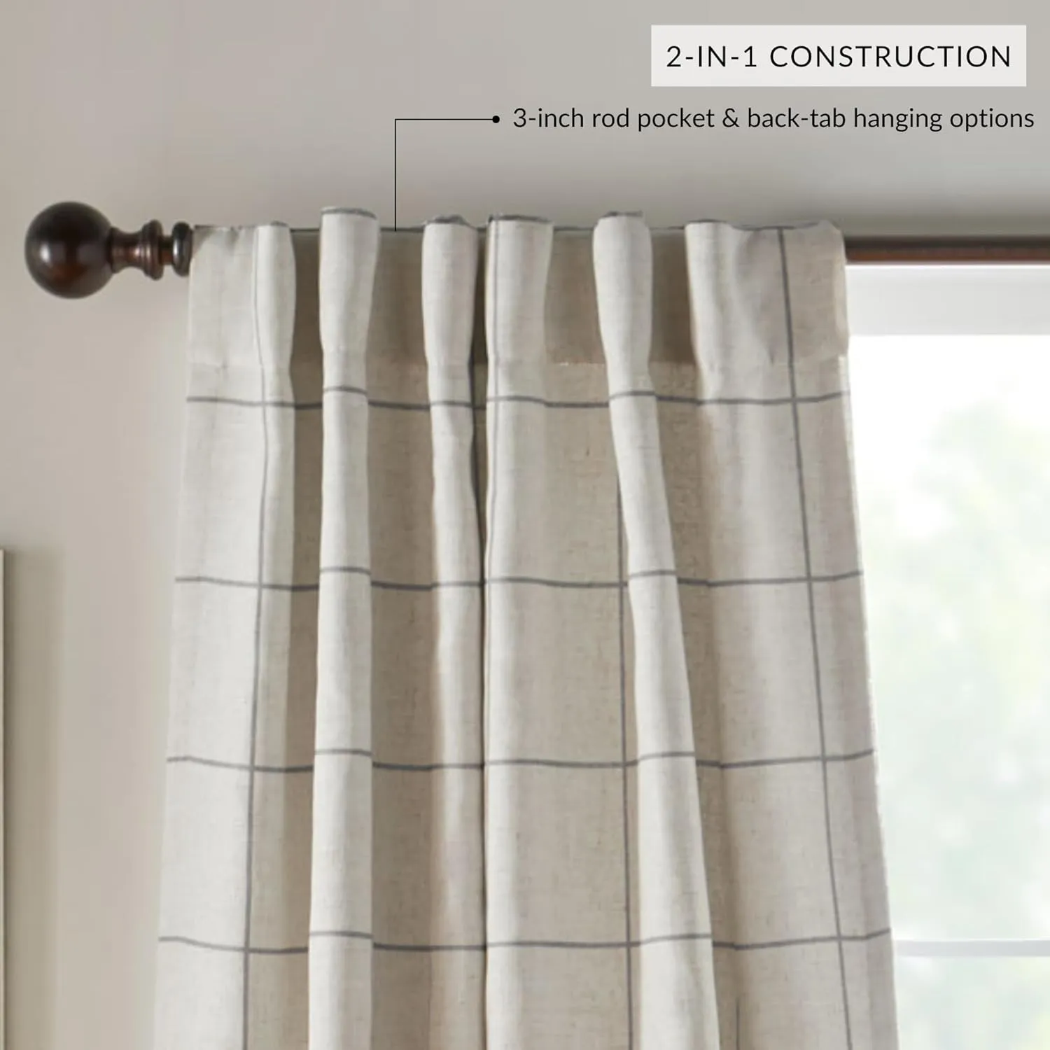 Elrene Home Fashions Brighton Windowpane Plaid Blackout Window Curtain, Living Room and Bedroom Drape with Rod Pocket Tabs, 52" x 84", Indigo, 1 Panel