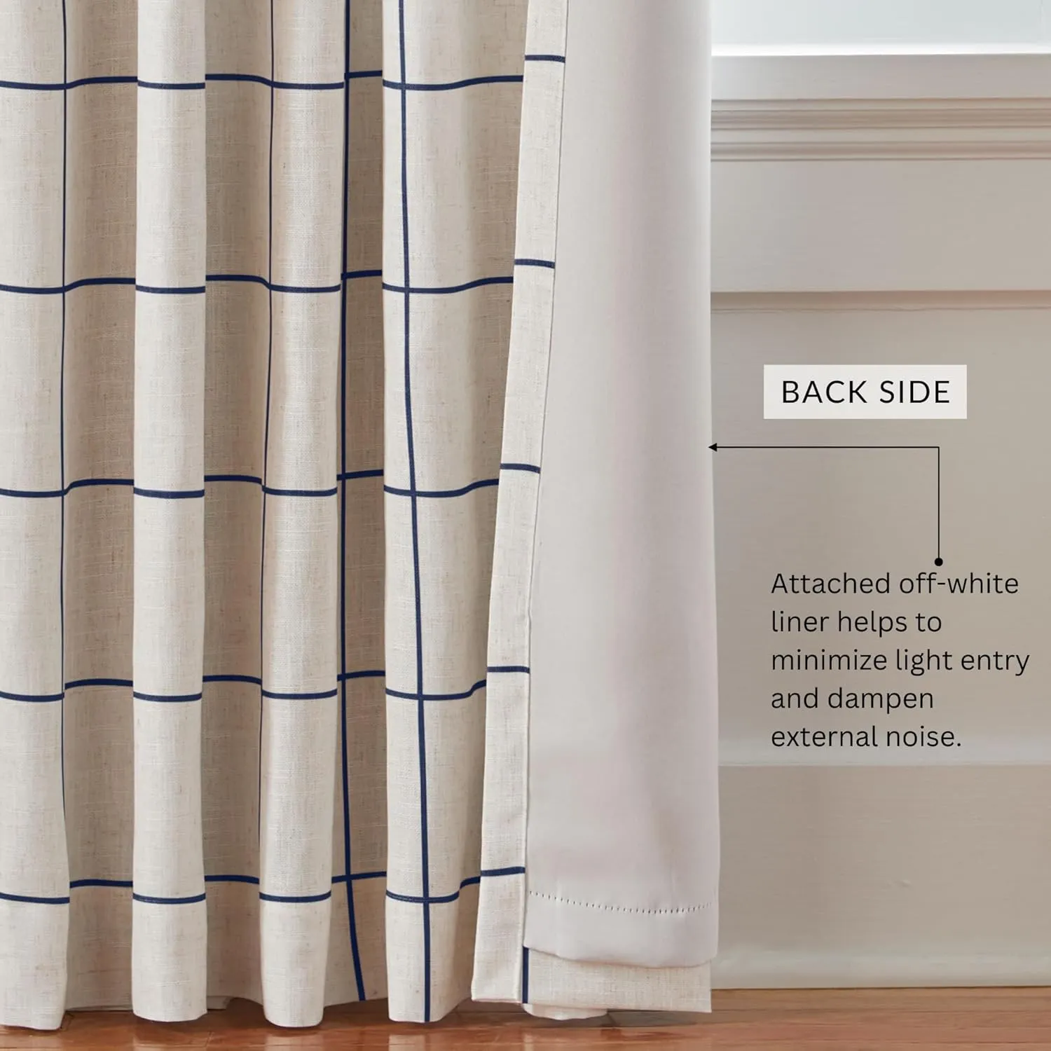 Elrene Home Fashions Brighton Windowpane Plaid Blackout Window Curtain, Living Room and Bedroom Drape with Rod Pocket Tabs, 52" x 84", Indigo, 1 Panel