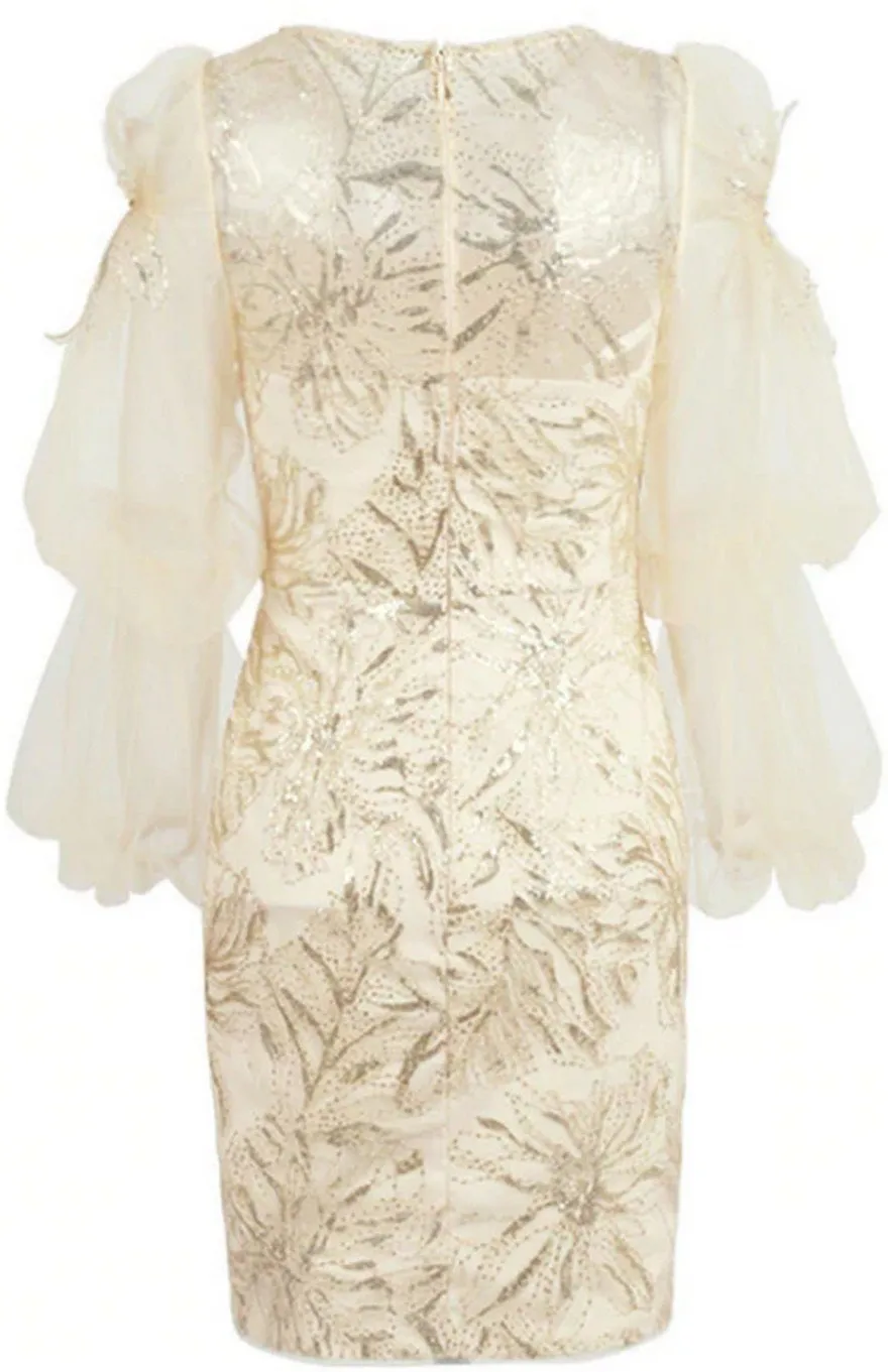 Embellished Balloon-Sleeve Mini Dress