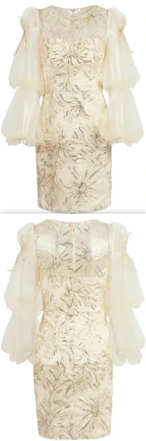 Embellished Balloon-Sleeve Mini Dress