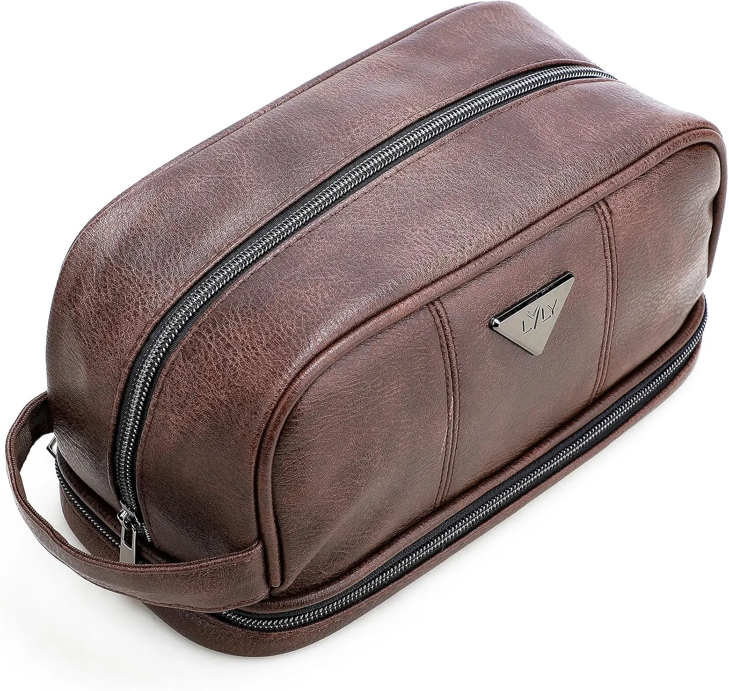 emissary Leather Travel Toiletry Bag for Men, Water Resistant Travel Toiletry Organizer Dopp Kit, Large Capacity Travel Kit for Men, Shaving Bag for Travel Accessories - Brown