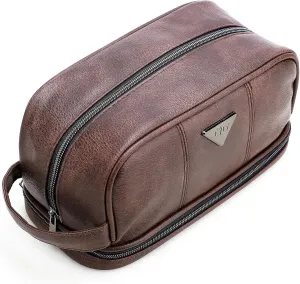 emissary Leather Travel Toiletry Bag for Men, Water Resistant Travel Toiletry Organizer Dopp Kit, Large Capacity Travel Kit for Men, Shaving Bag for Travel Accessories - Brown