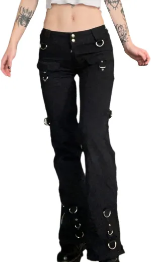 ENFUSO Punk Y2k Grunge Low Waist Emo Jeans Mall Gothic Women Black Patchwork Electro Pants Fashion Streetwear Alt Clothes