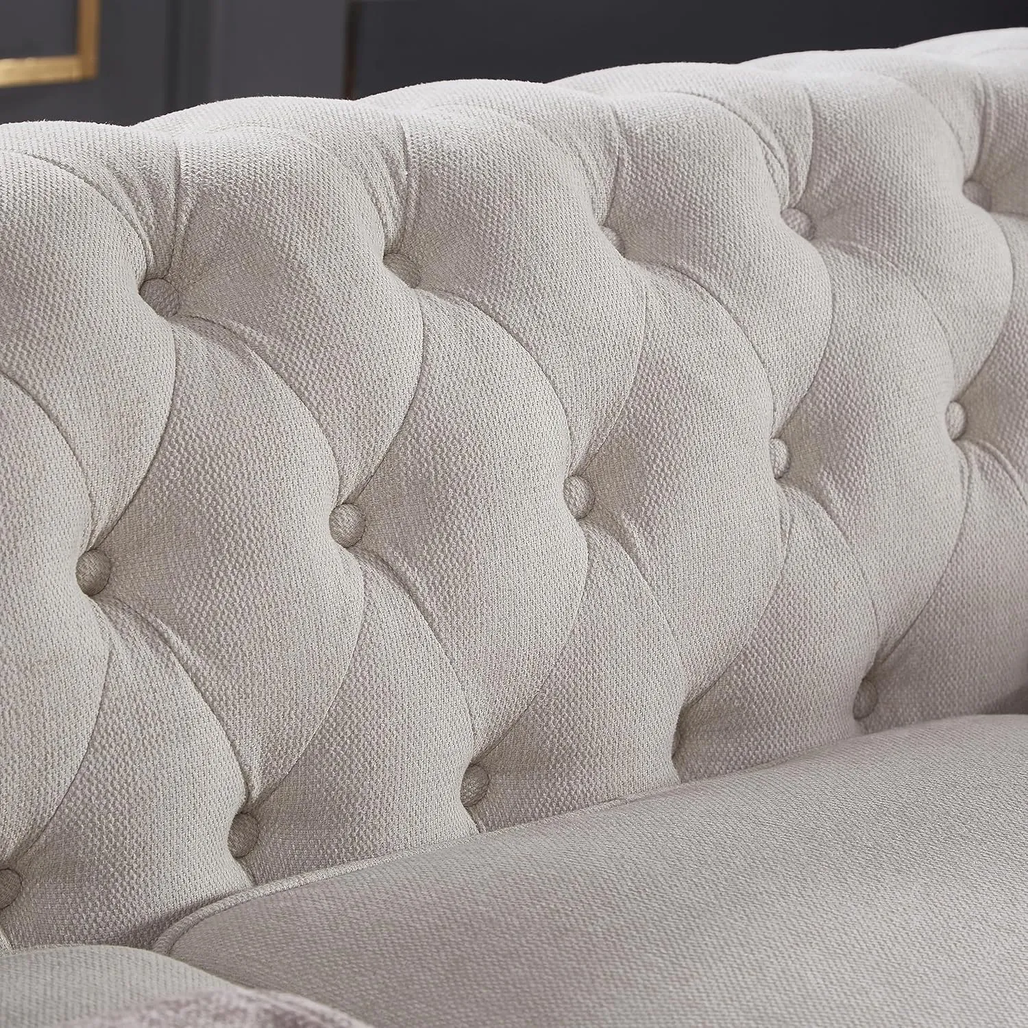 ERYE Clasic Chesterfield 3 Seaters Sofa Couch W/Luxury Roller Armrest Soild Wood Legs Linen Fabric Upholstered Button Tufted Sofa&Couch with Removable Cushions & Nailhead Decor
