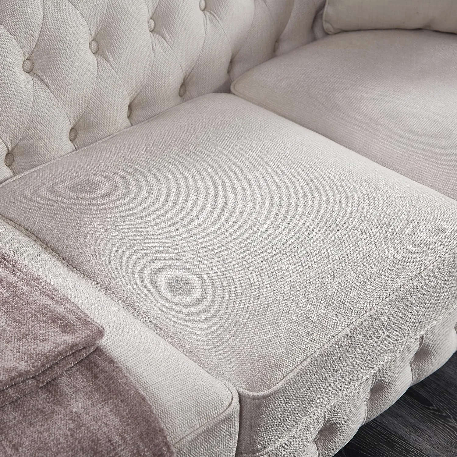 ERYE Clasic Chesterfield 3 Seaters Sofa Couch W/Luxury Roller Armrest Soild Wood Legs Linen Fabric Upholstered Button Tufted Sofa&Couch with Removable Cushions & Nailhead Decor