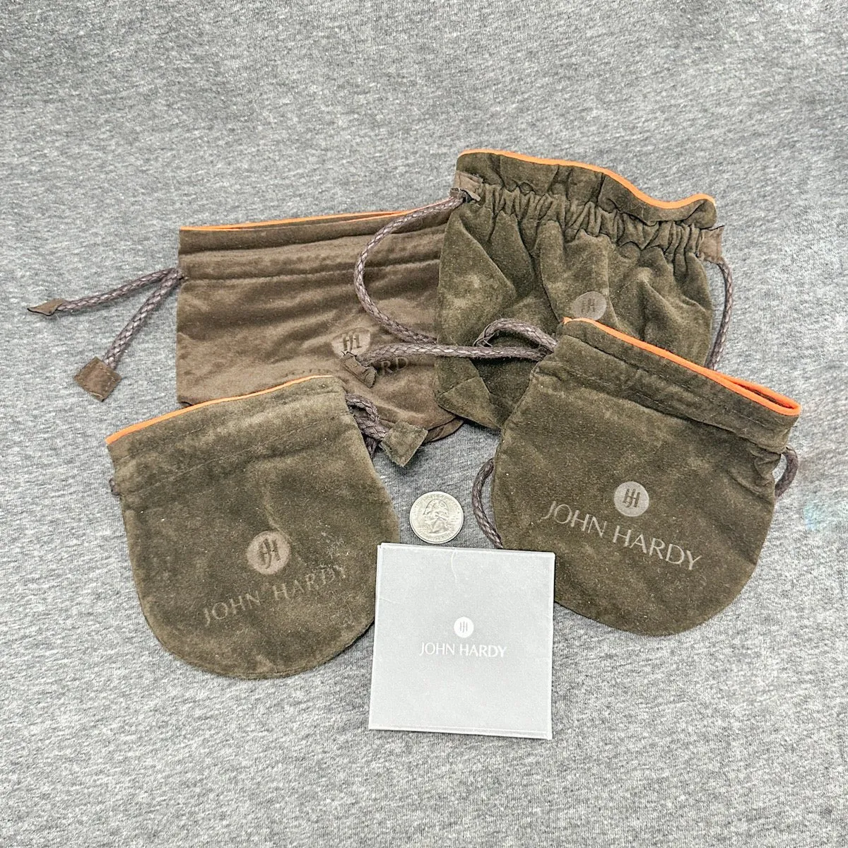 Estate John Hardy 4 Pouches, Cleaning Cloth & Card (Empty)