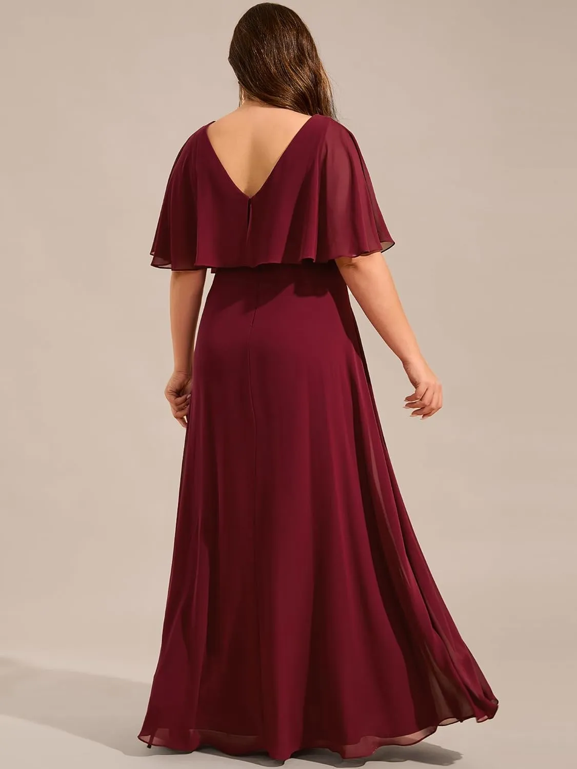Ever-Pretty Plus Women's Ball Gown V-Neck A Line Chiffon Applique Shawl Short Sleeves Maxi Plus Size Formal Dresses 02289-DA