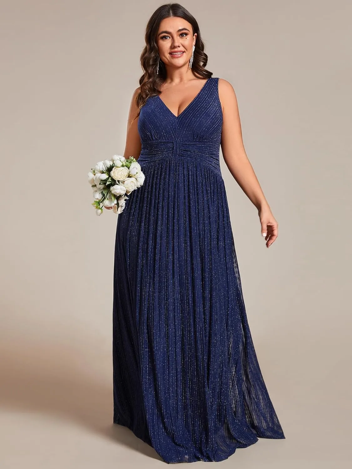 Ever-Pretty Plus Women's Plus Size Glitter Mother of The Bride Dress Pleated Sleeveless Evening Dress 02133-DAPH