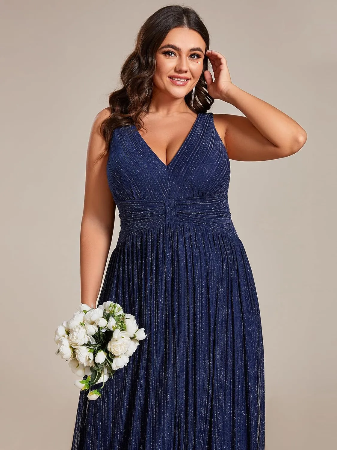 Ever-Pretty Plus Women's Plus Size Glitter Mother of The Bride Dress Pleated Sleeveless Evening Dress 02133-DAPH