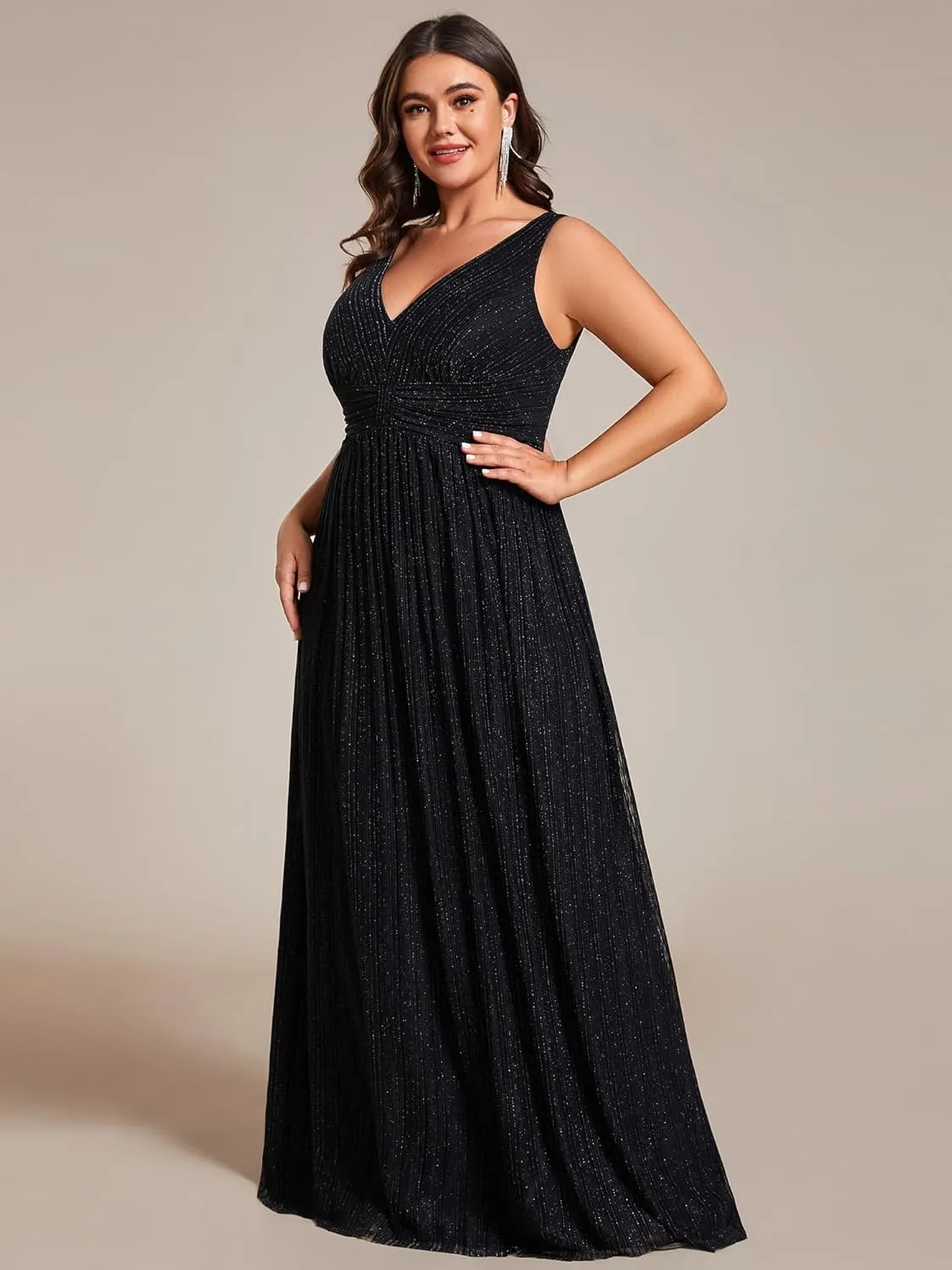 Ever-Pretty Plus Women's Plus Size Glitter Mother of The Bride Dress Pleated Sleeveless Evening Dress 02133-DAPH