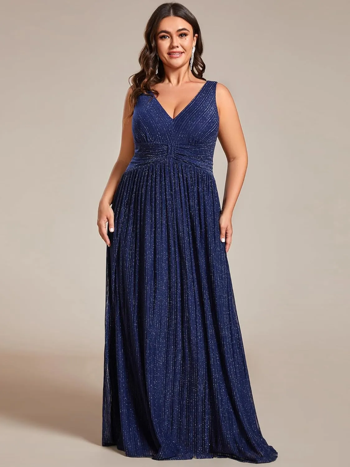 Ever-Pretty Plus Women's Plus Size Glitter Mother of The Bride Dress Pleated Sleeveless Evening Dress 02133-DAPH