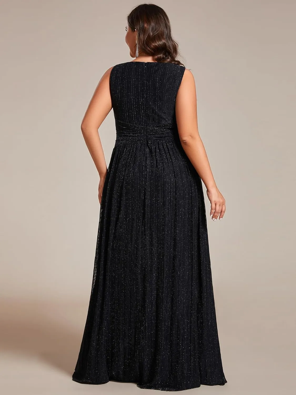 Ever-Pretty Plus Women's Plus Size Glitter Mother of The Bride Dress Pleated Sleeveless Evening Dress 02133-DAPH