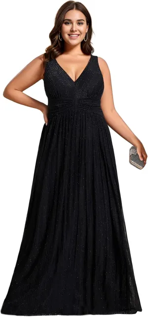 Ever-Pretty Plus Women's Plus Size Glitter Mother of The Bride Dress Pleated Sleeveless Evening Dress 02133-DAPH