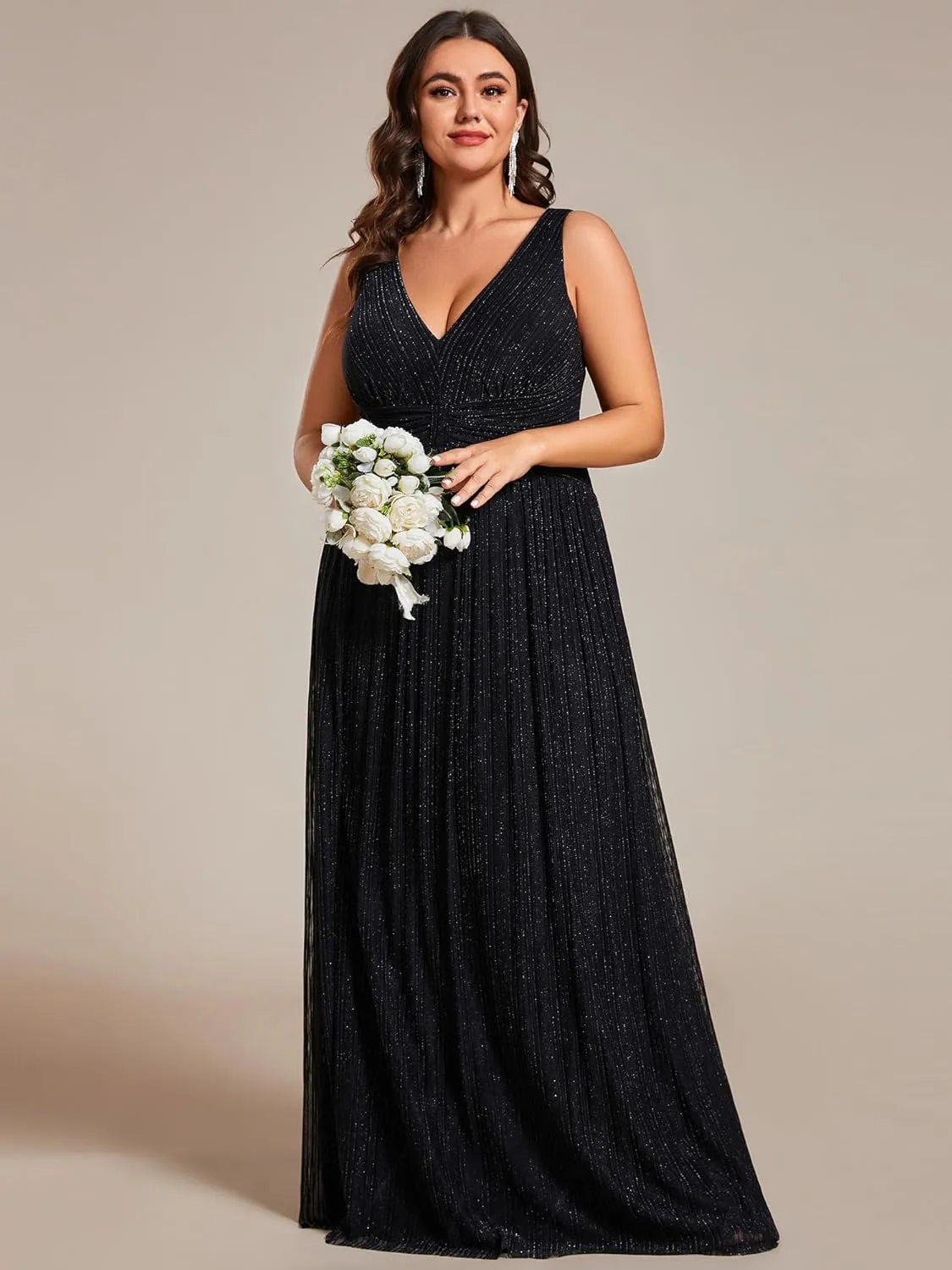Ever-Pretty Plus Women's Plus Size Glitter Mother of The Bride Dress Pleated Sleeveless Evening Dress 02133-DAPH