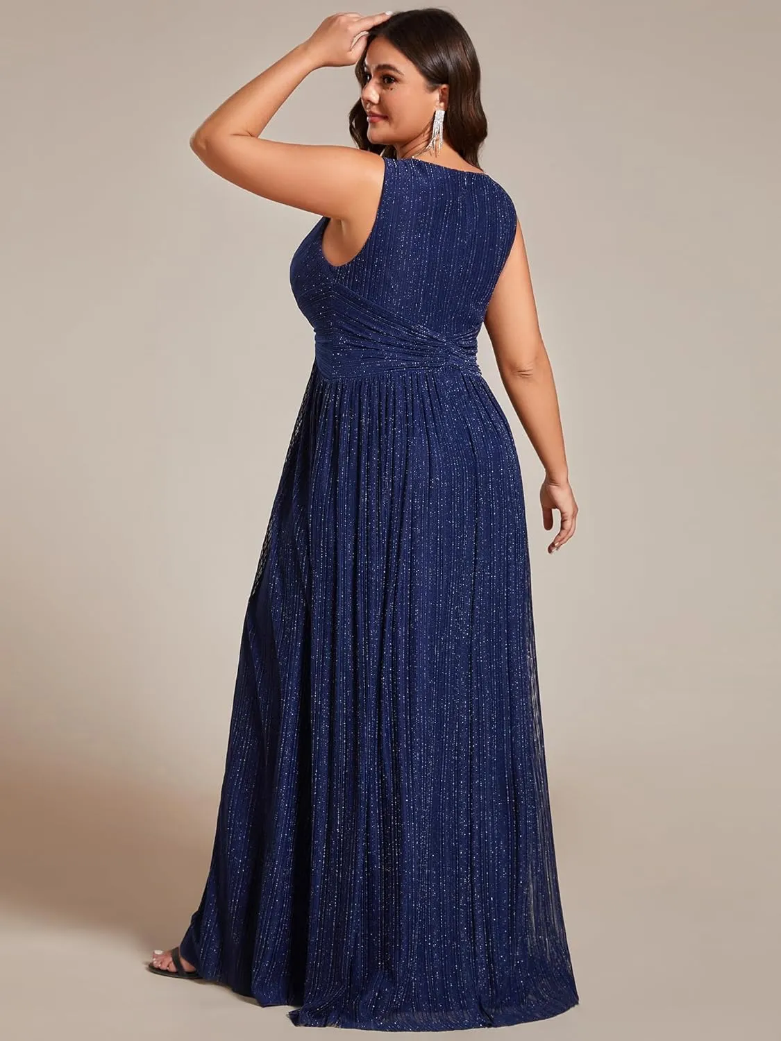 Ever-Pretty Plus Women's Plus Size Glitter Mother of The Bride Dress Pleated Sleeveless Evening Dress 02133-DAPH