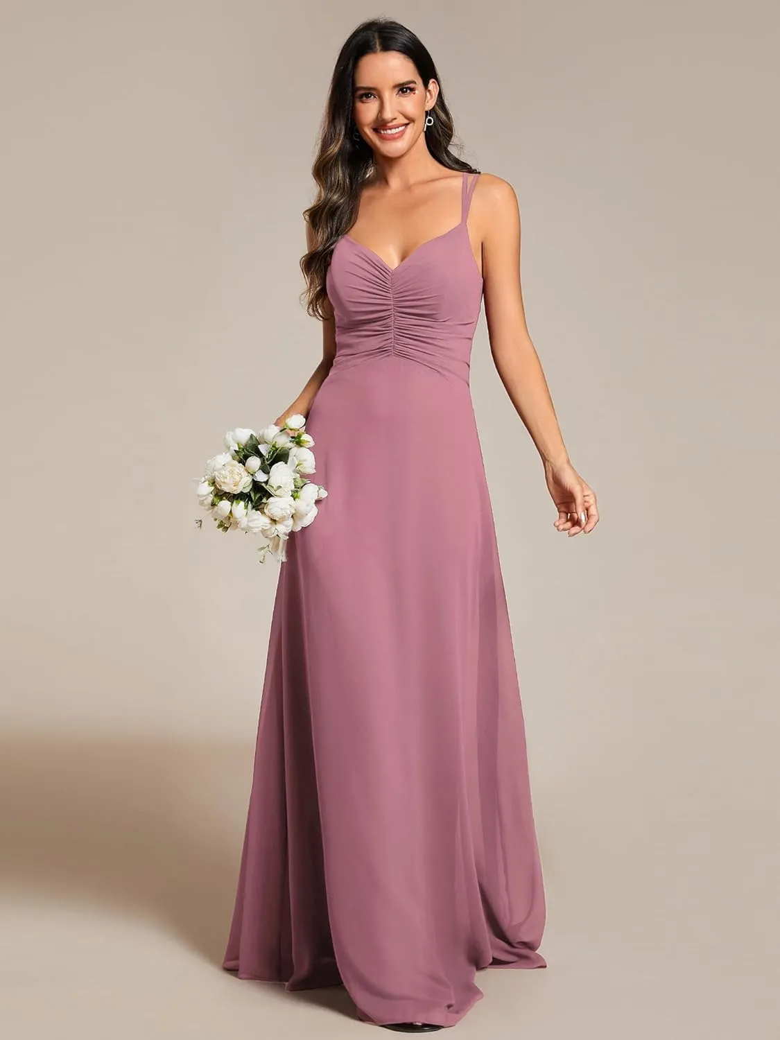 Ever-Pretty Women's Chiffon V-Neck Flowy Pleated Chiffon Spaghetti Straps Elegant Bridesmaid Dresses S0021