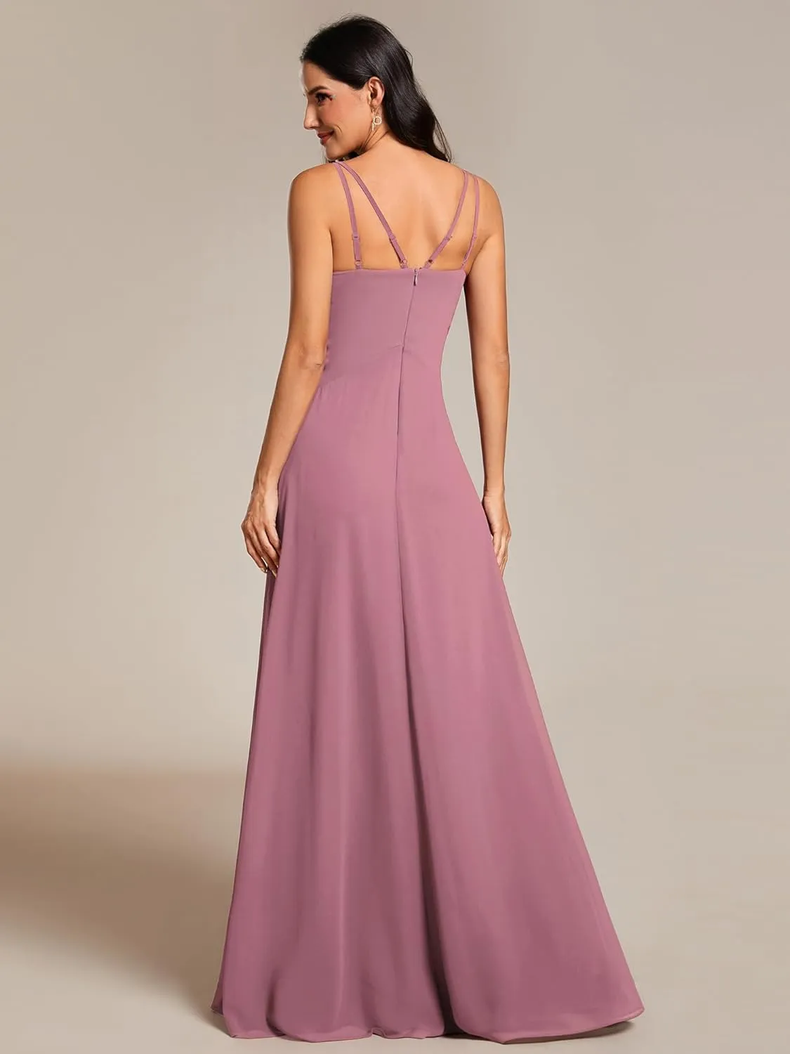 Ever-Pretty Women's Chiffon V-Neck Flowy Pleated Chiffon Spaghetti Straps Elegant Bridesmaid Dresses S0021