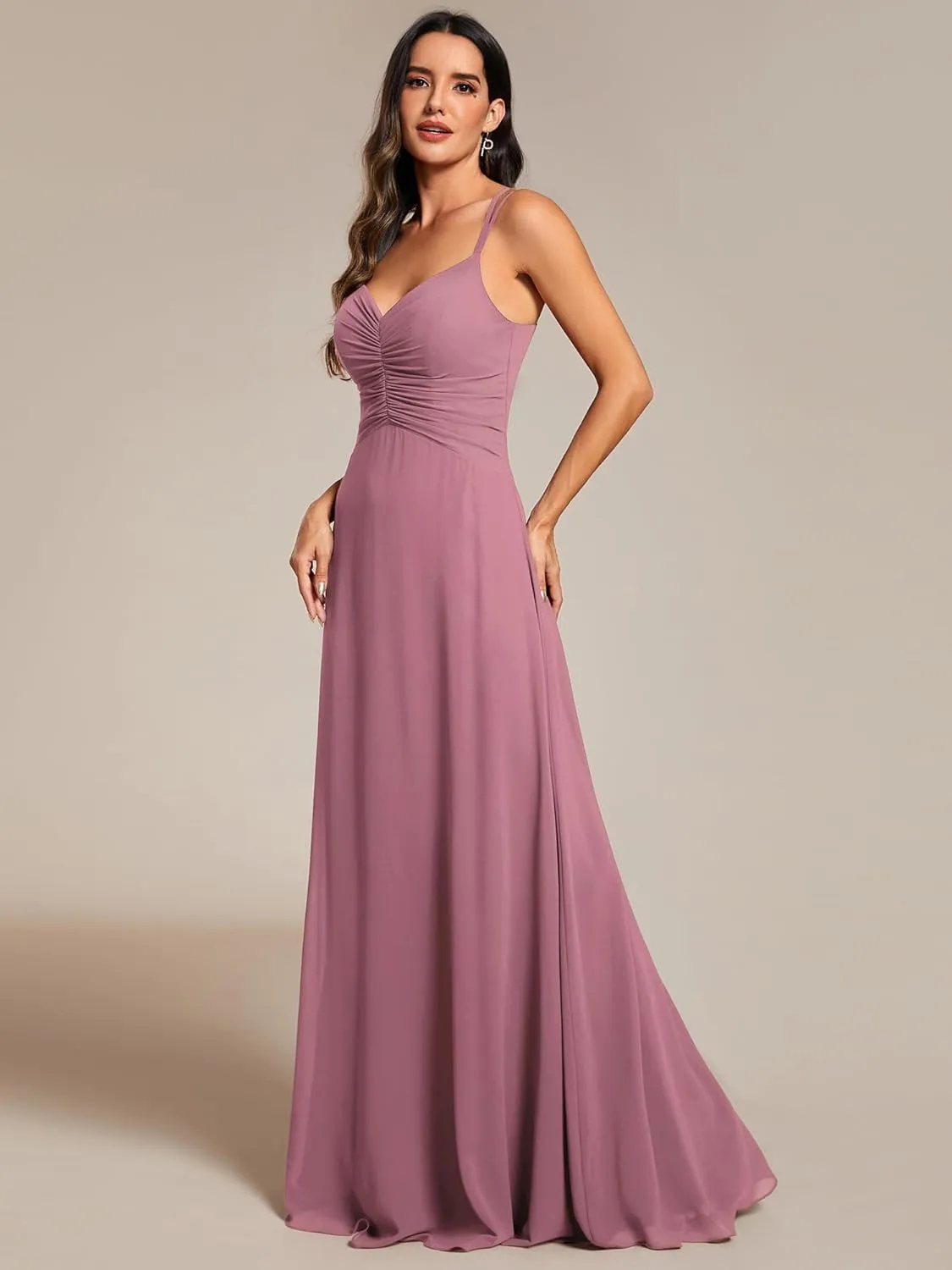 Ever-Pretty Women's Chiffon V-Neck Flowy Pleated Chiffon Spaghetti Straps Elegant Bridesmaid Dresses S0021