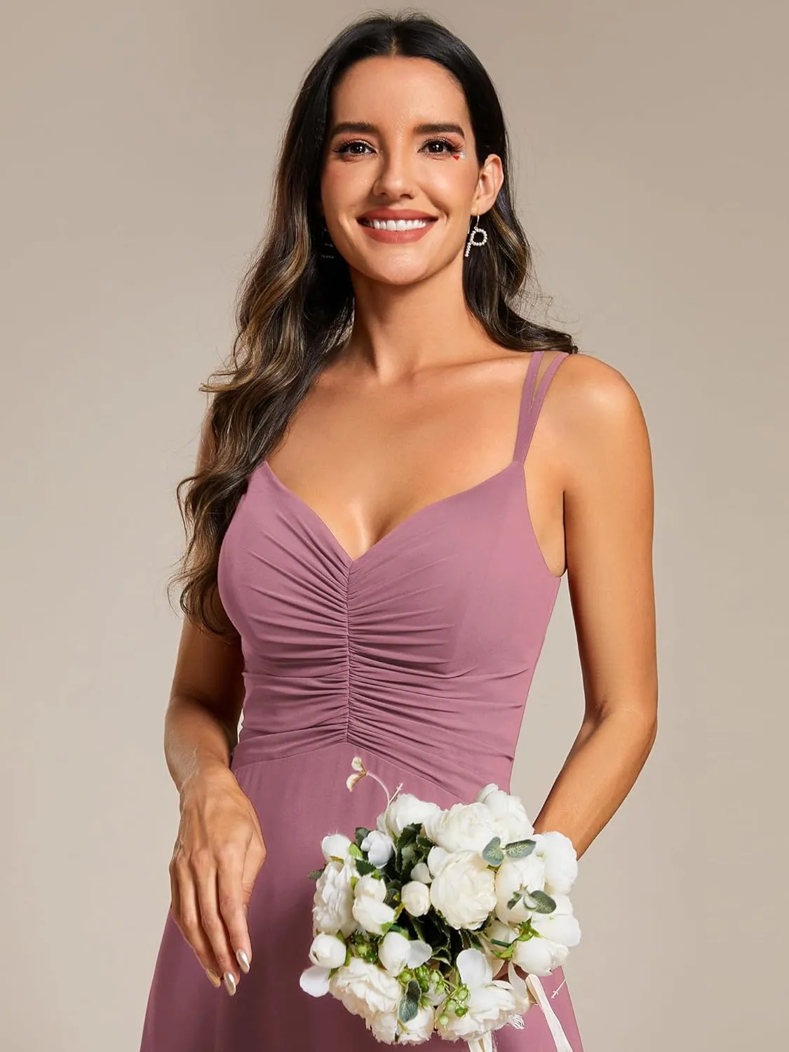 Ever-Pretty Women's Chiffon V-Neck Flowy Pleated Chiffon Spaghetti Straps Elegant Bridesmaid Dresses S0021