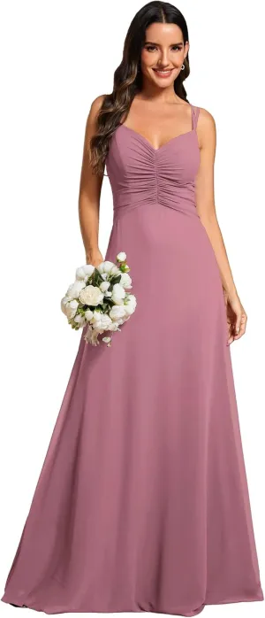 Ever-Pretty Women's Chiffon V-Neck Flowy Pleated Chiffon Spaghetti Straps Elegant Bridesmaid Dresses S0021